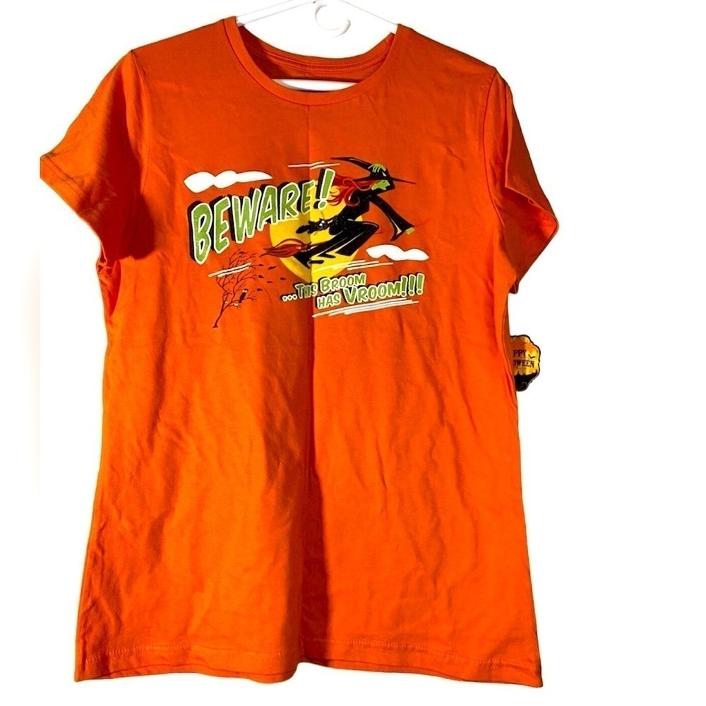 Halloween witches beware orange T-shirt woman’s girl shirt sleeve Sz XL   K-09